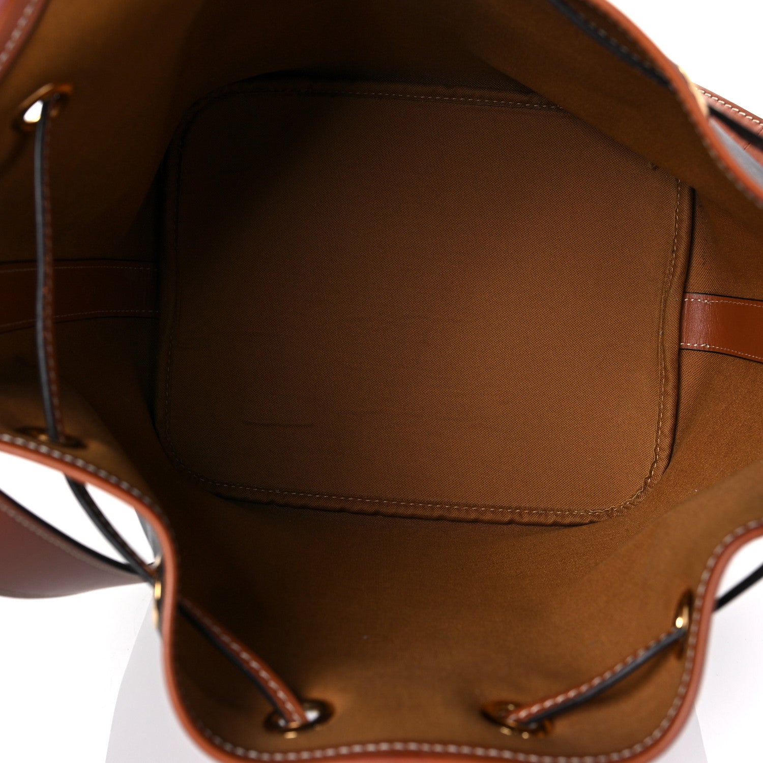 Celine Triomphe Canvas Calfskin Medium Drawstring Bucket Bag Tan 5 of 9
