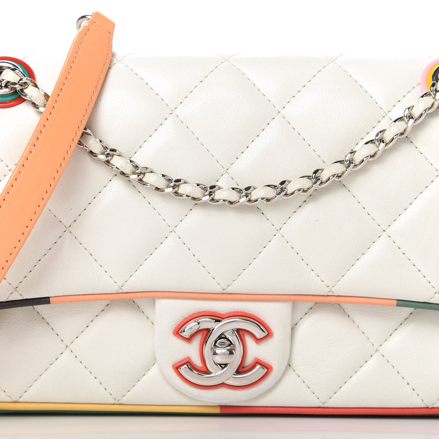 Lambskin Plexiglass Quilted Small Cuba Color Flap White Multicolor
