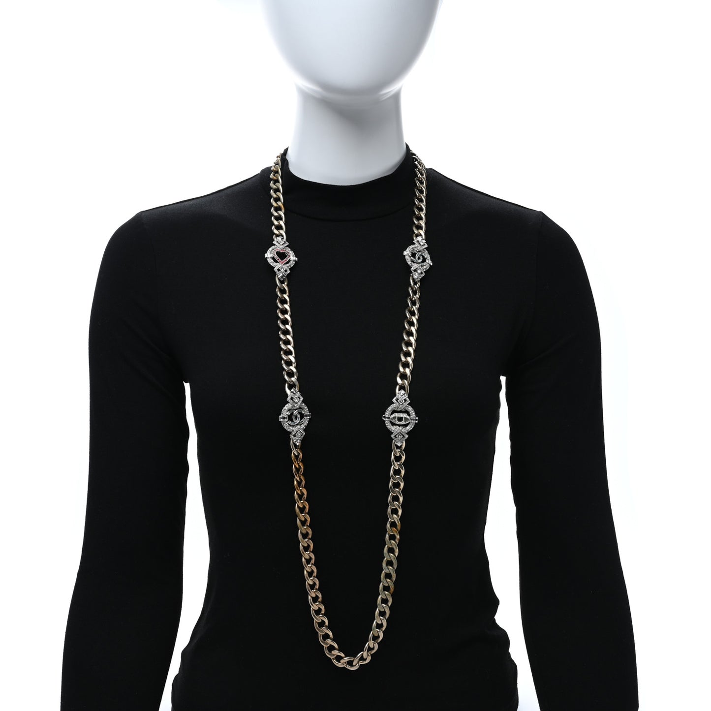 Crystal Eye Heart CC Chain Necklace Gold Gold Green Pink Blue