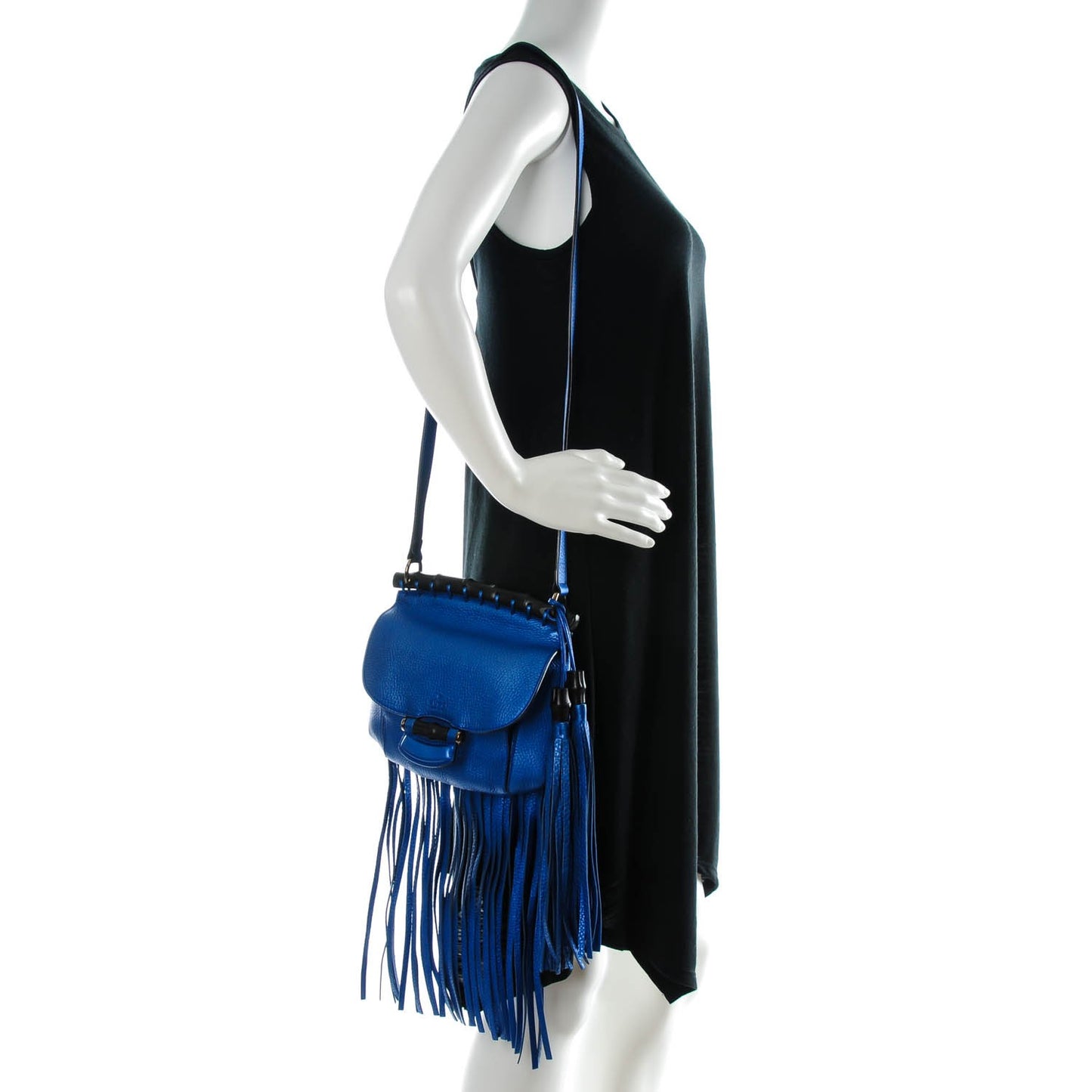 Metallic Calfskin Small Nouveau Fringe Shoulder Bag Electric Blue