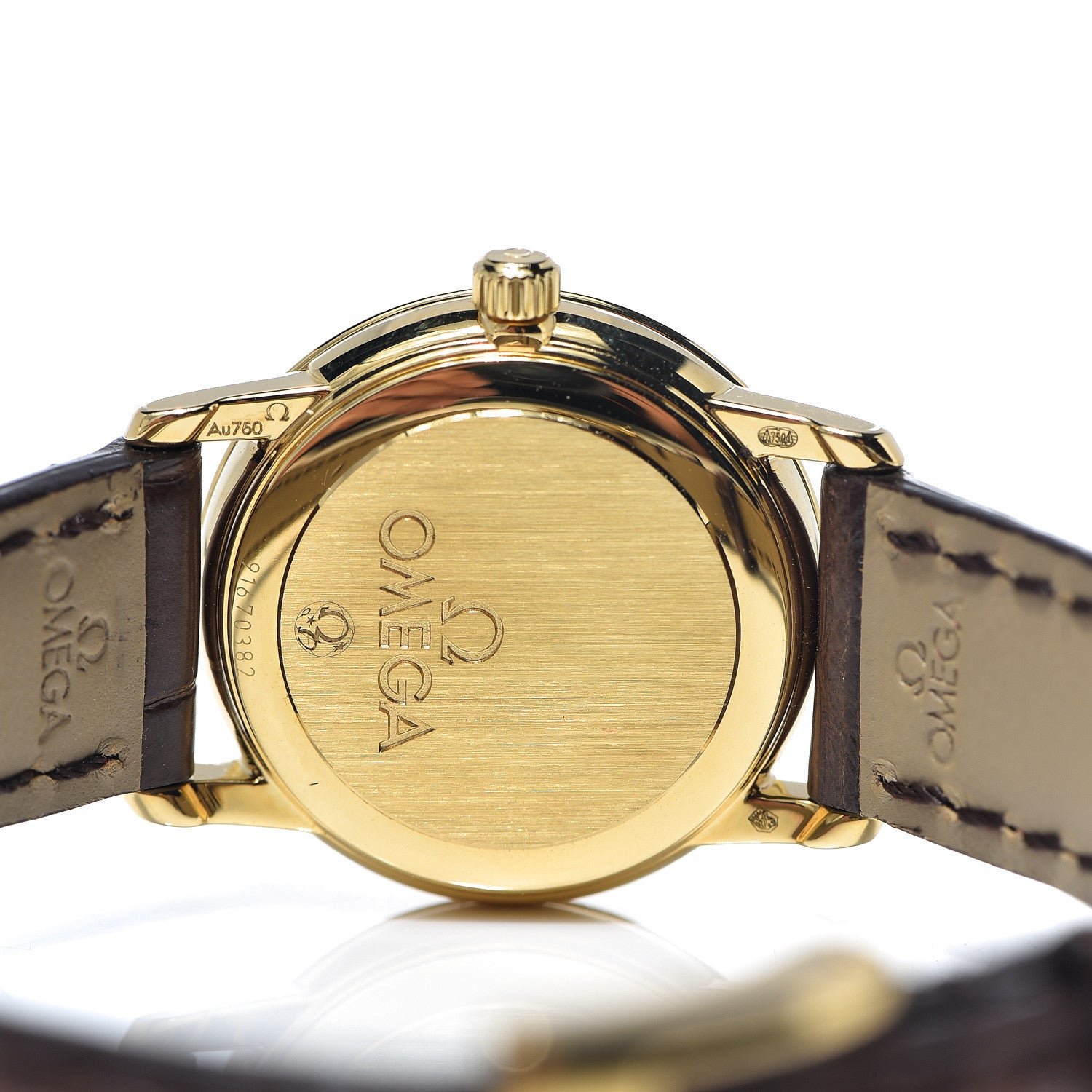 Omega 18K Yellow Gold Crocodile Mother of Pearl 22mm De Ville Prestige Quartz Watch 4670.71.02 5 of 8