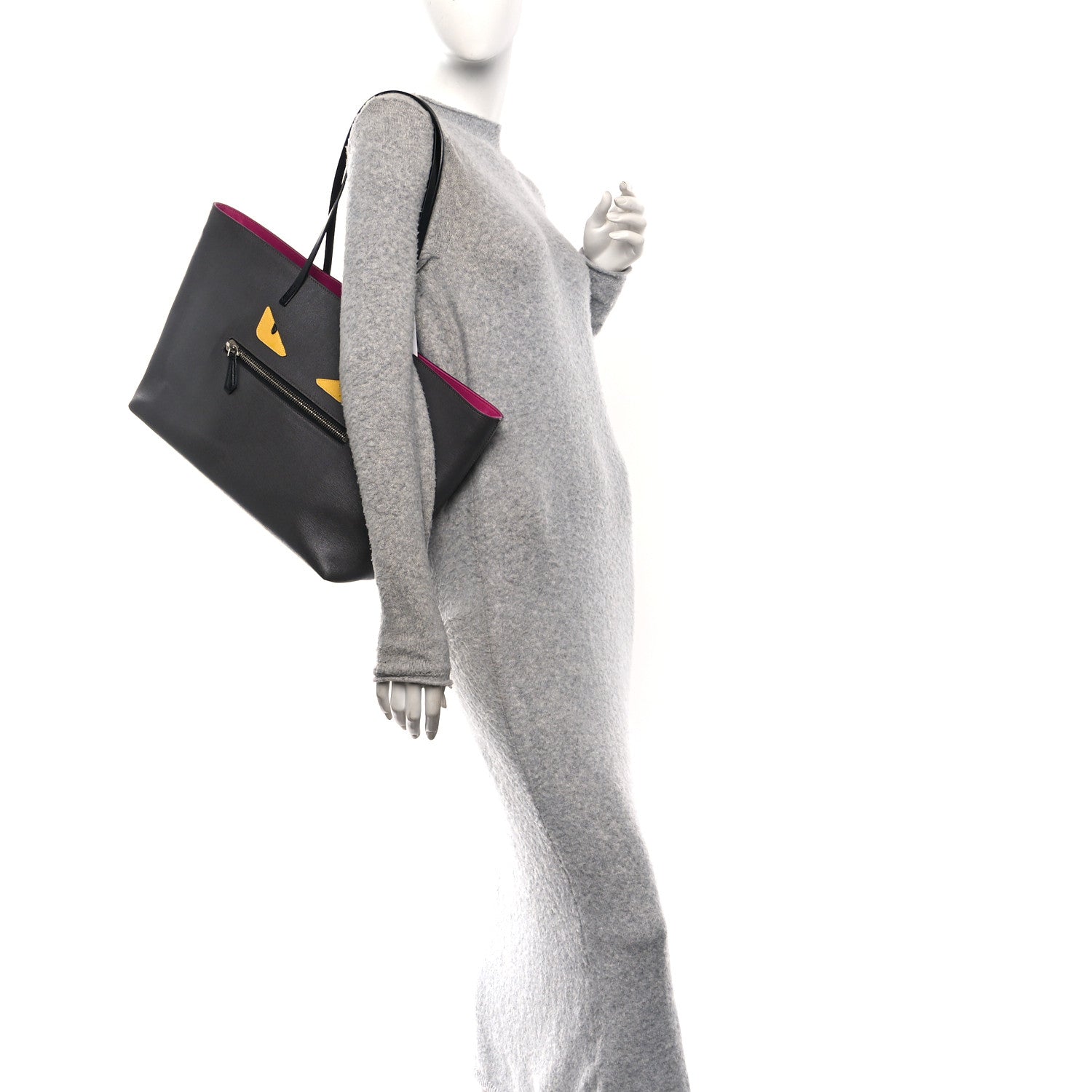 Fendi Vitello Elite Cuoio Monster Buggies Medium Roll Tote Carbone Black Multicolor Magenta 2 of 11