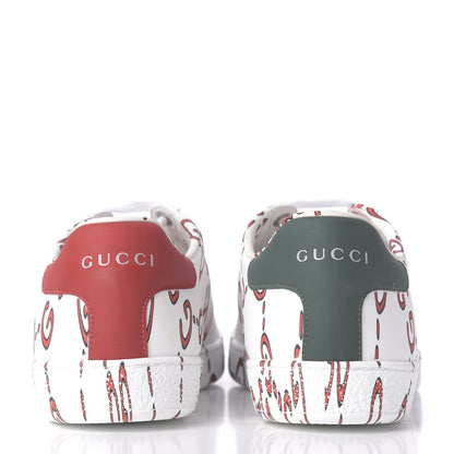 Gucci Calfskin GucciGhost Print Womens Ace Sneakers 38 White Hibiscus Red 7 of 11