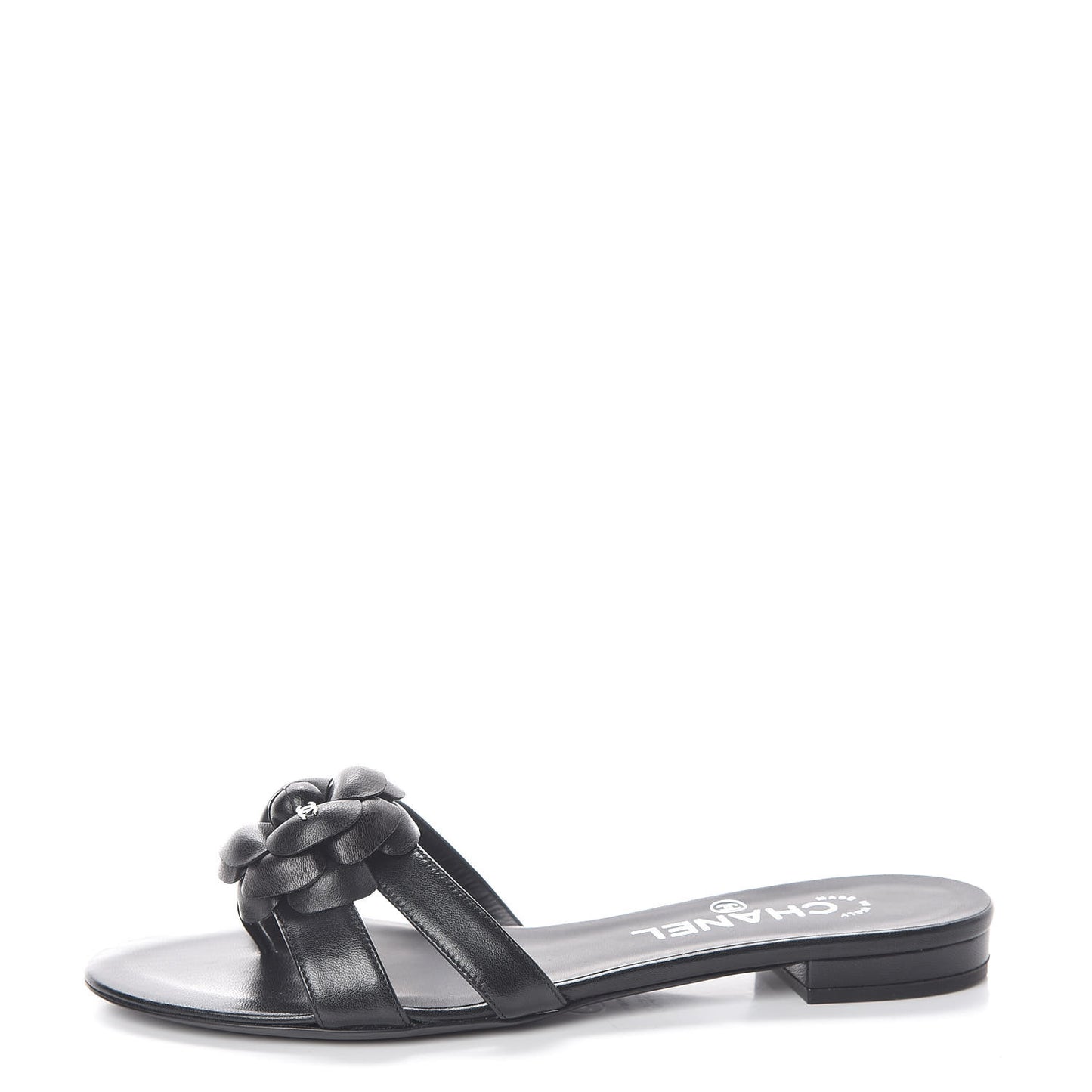 Lambskin Camellia Sandal Mules 36.5 Black