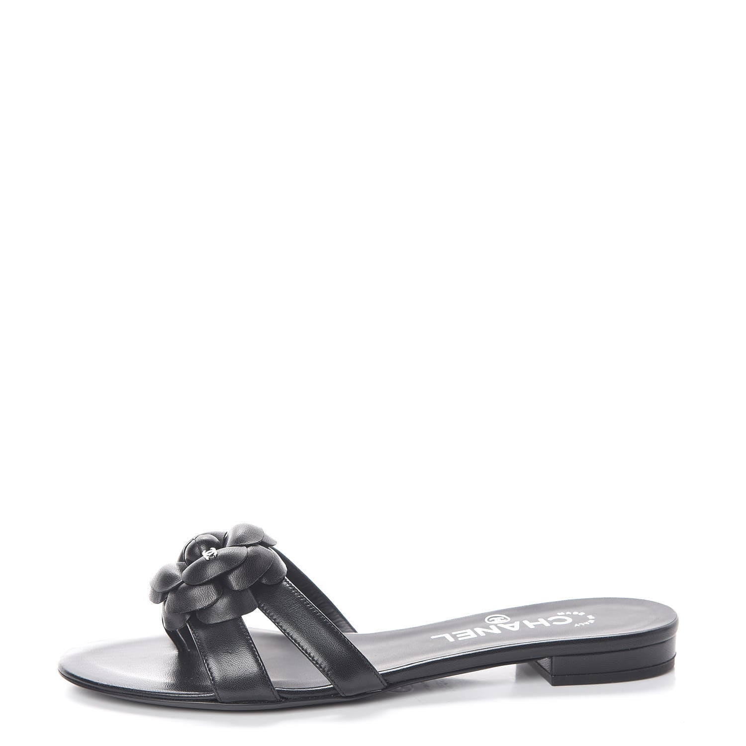 Chanel Lambskin Camellia Sandal Mules 36.5 Black 1 of 8
