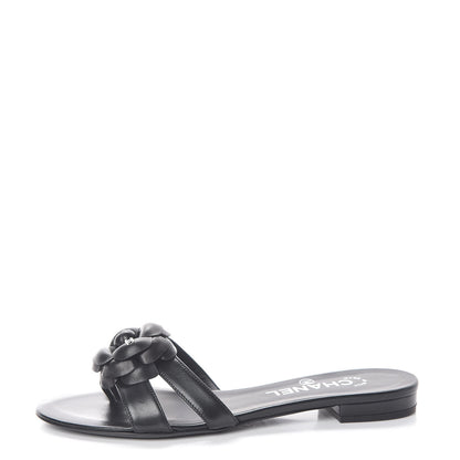Chanel Lambskin Camellia Sandal Mules 36.5 Black 1 of 8