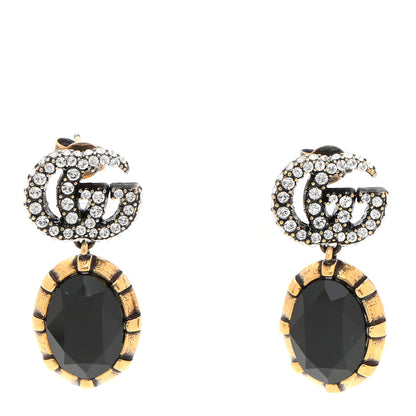 Gucci Crystal Double G Earrings Black Aged Gold 1 of 4