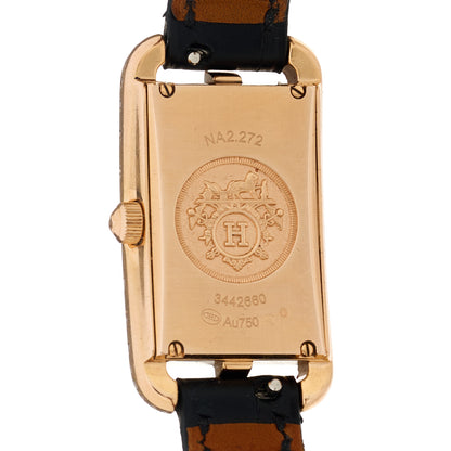 Hermes 18K Rose Gold Alligator Diamond Mother of Pearl 20mm Nantucket Quartz Watch Noir 4 of 5