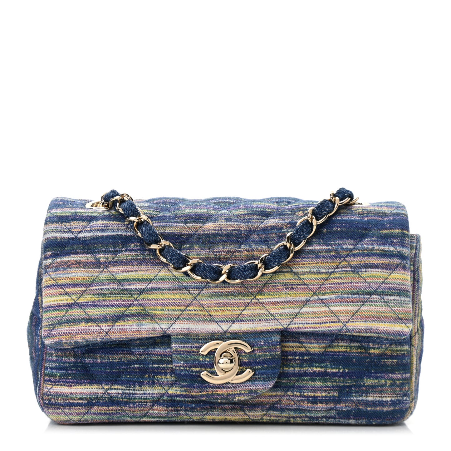 Striated Quilted Classics in Fabrics Mini Rectangular Flap Navy Yellow Purple Green Multicolor