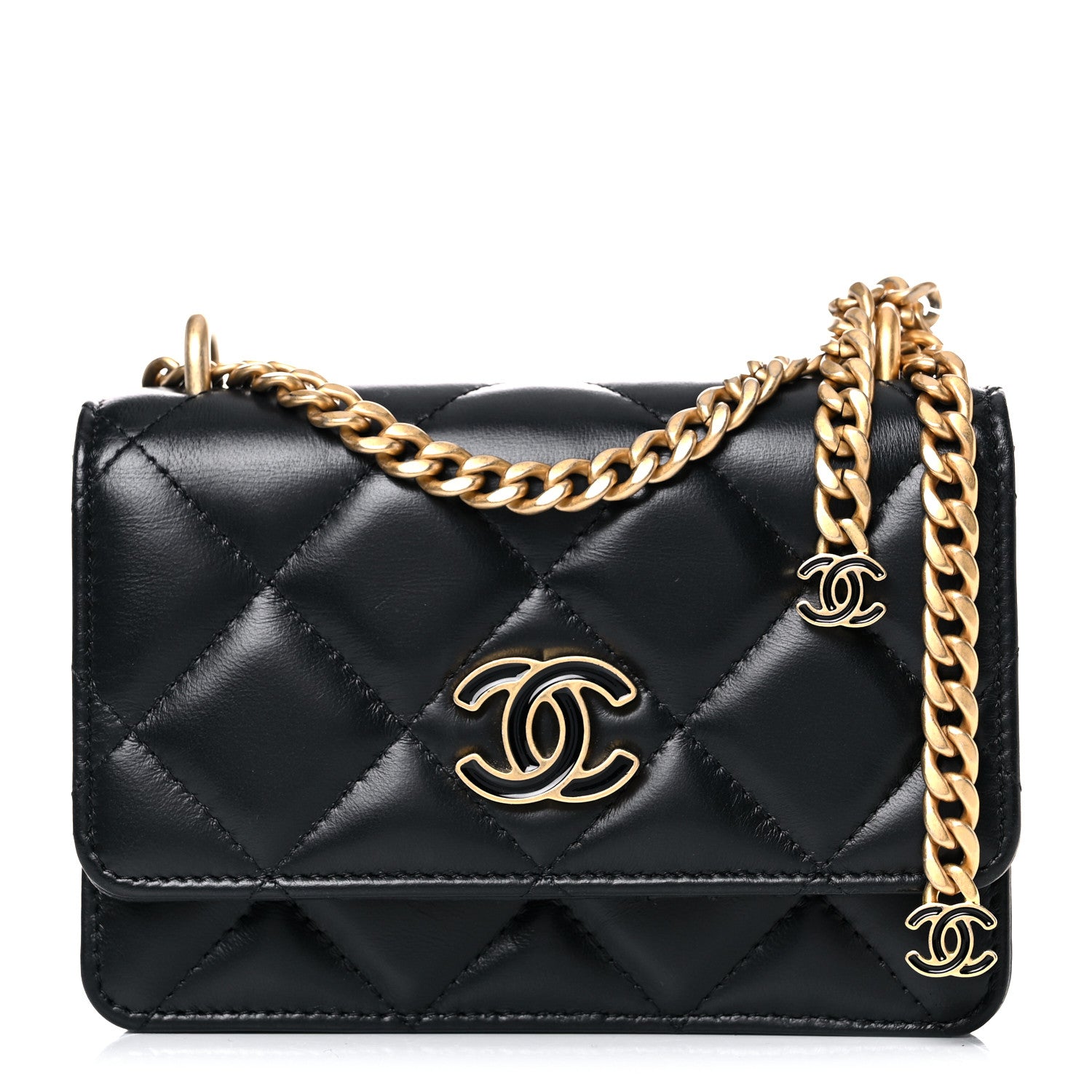 Chanel Lambskin Enamel Quilted Pending CC Clutch With Chain Black 1 of 11