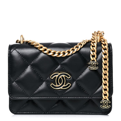Chanel Lambskin Enamel Quilted Pending CC Clutch With Chain Black 1 of 11