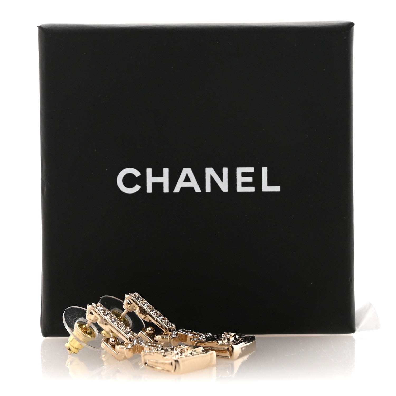Chanel Crystal CC Quilted Flap Bag Drop Earrings Gold 5 of 5