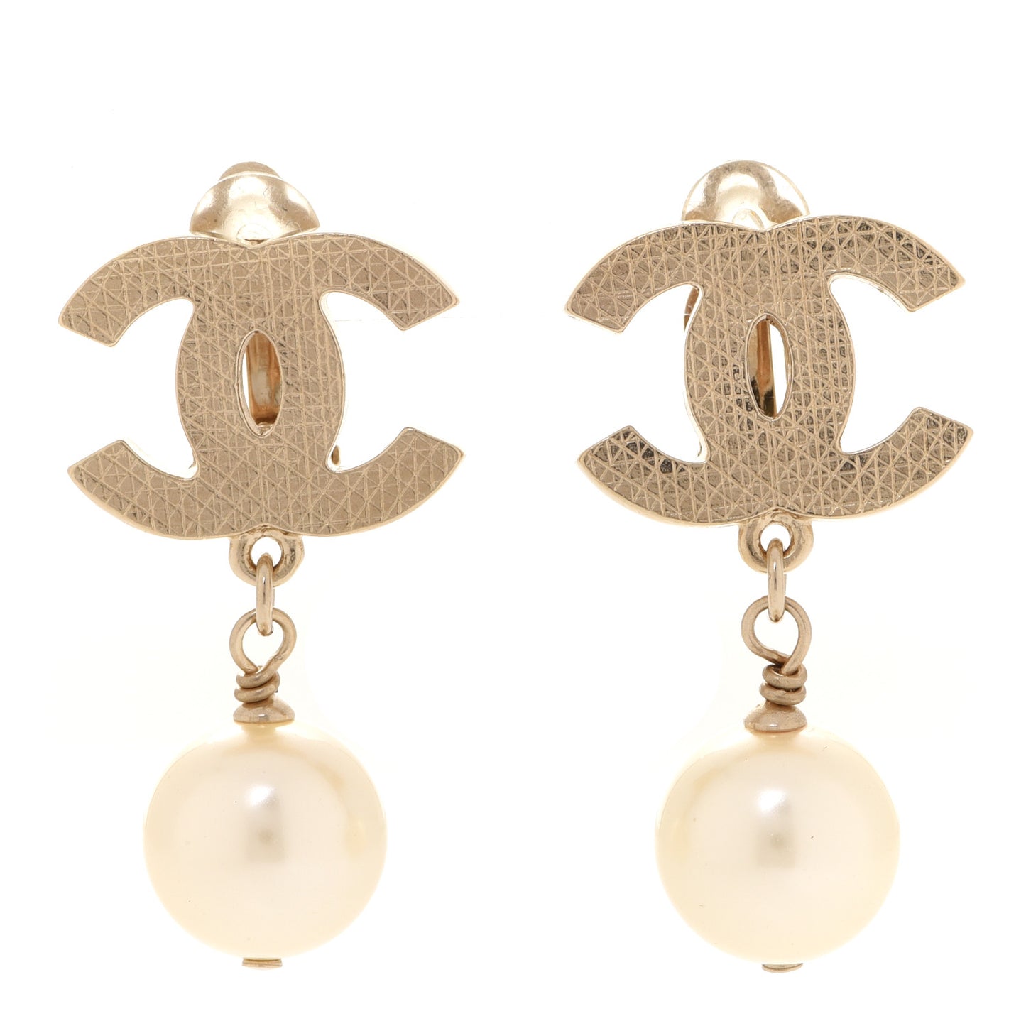 Pearl CC Drop Clip On Earrings Gold
