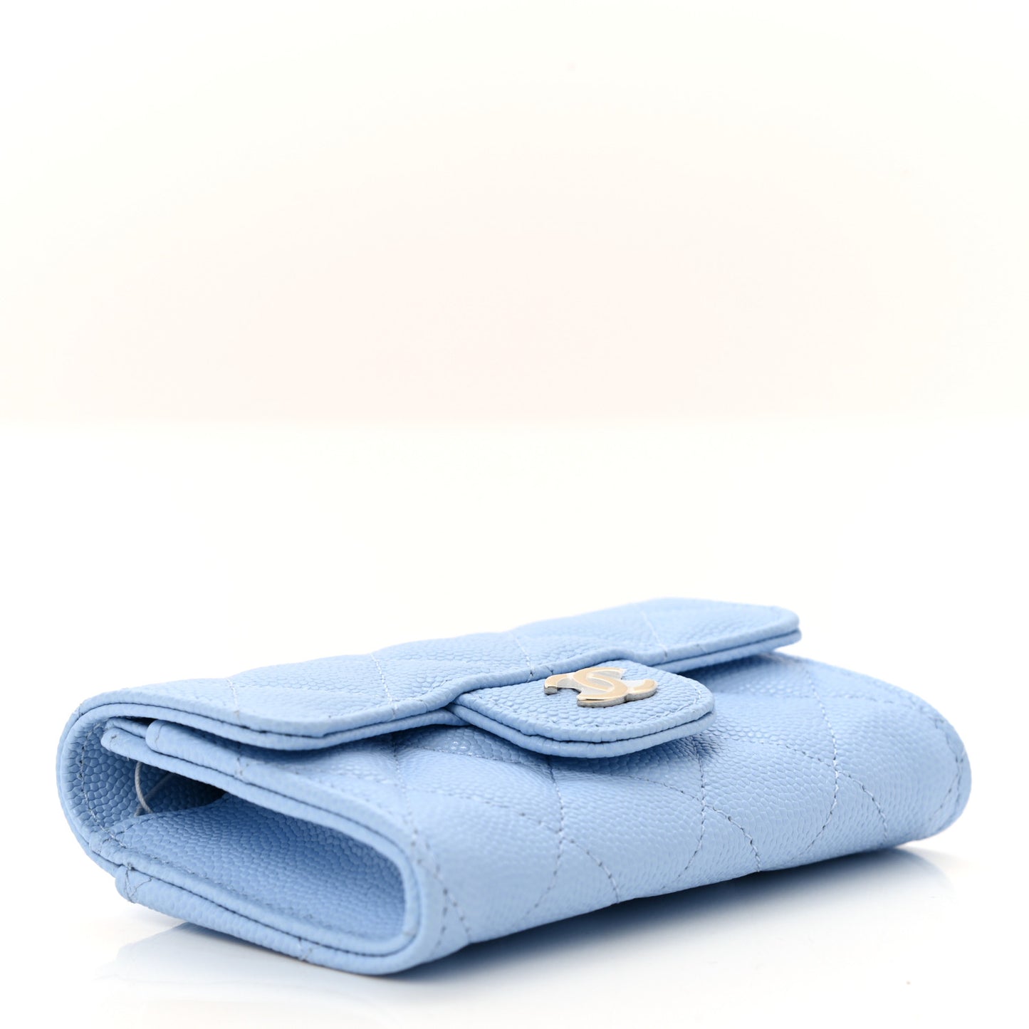 Caviar Quilted Flap Card Holder Wallet Light Blue
