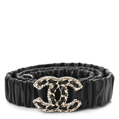 Chanel Lambskin Metal Strass Ruched Chain CC Belt 85 34 Black 1 of 3