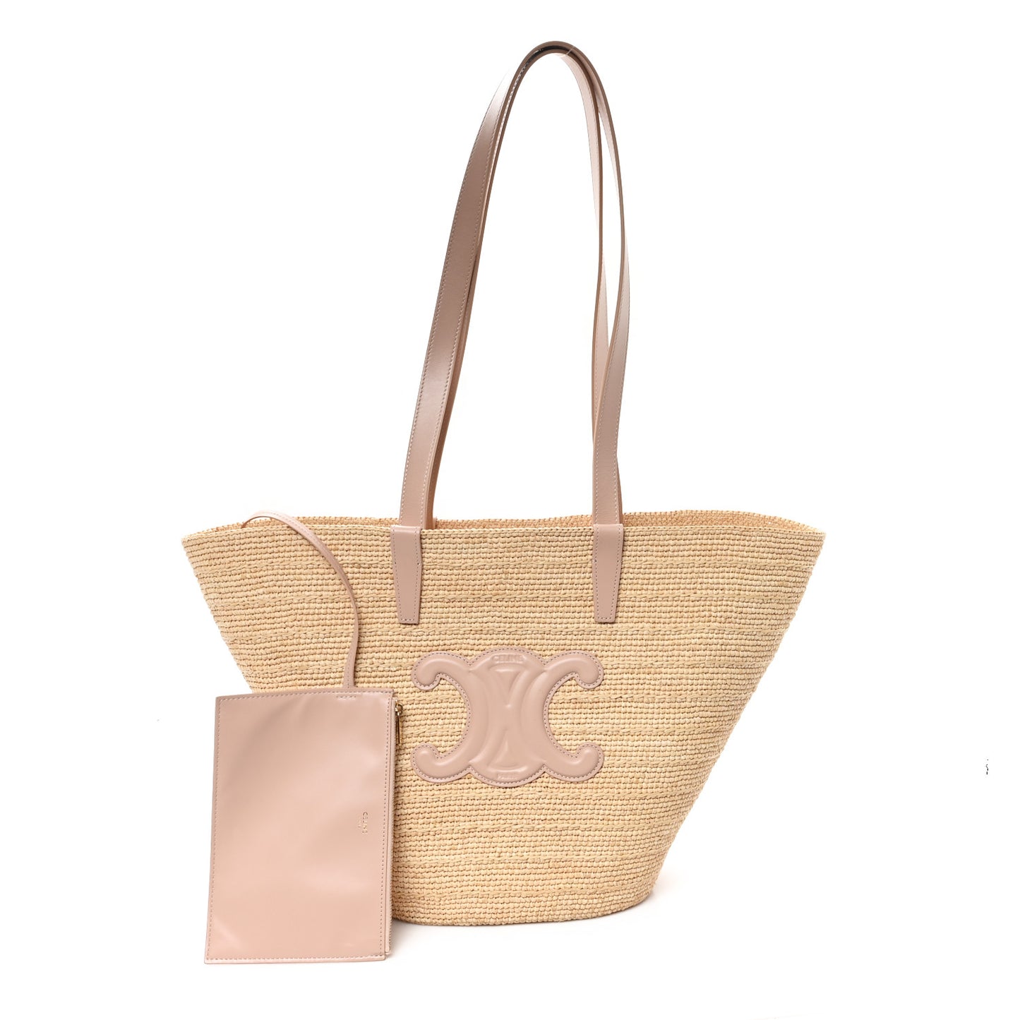 Raffia Calfskin Triomphe Medium Panier Vintage Pink