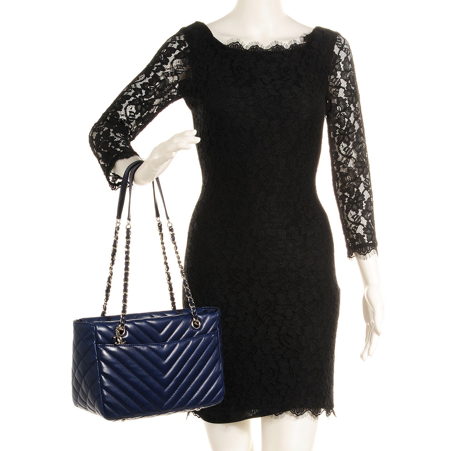Chanel Lambskin Surpique Chevron Small Tote Dark Blue 2 of 8
