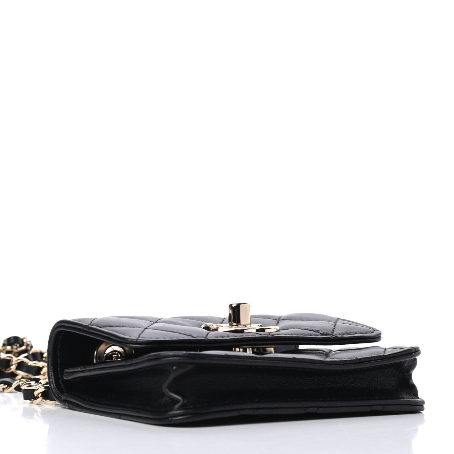 Lambskin Quilted Trendy CC Card Holder On Chain Black