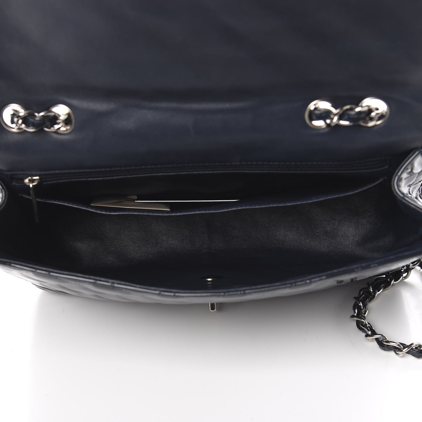 Patent Quilted Jumbo Single Flap Navy