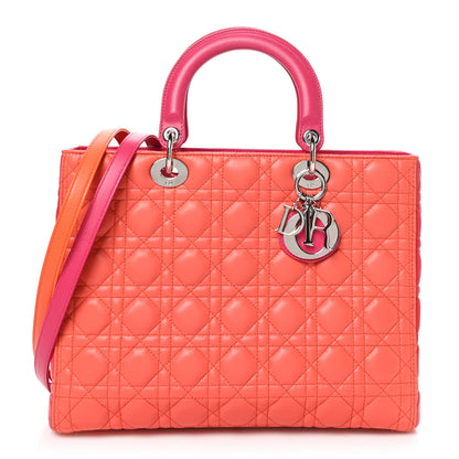 Christian Dior Lambskin Cannage Large Bi-Color Lady Dior Orange Fuchsia 1 of 10