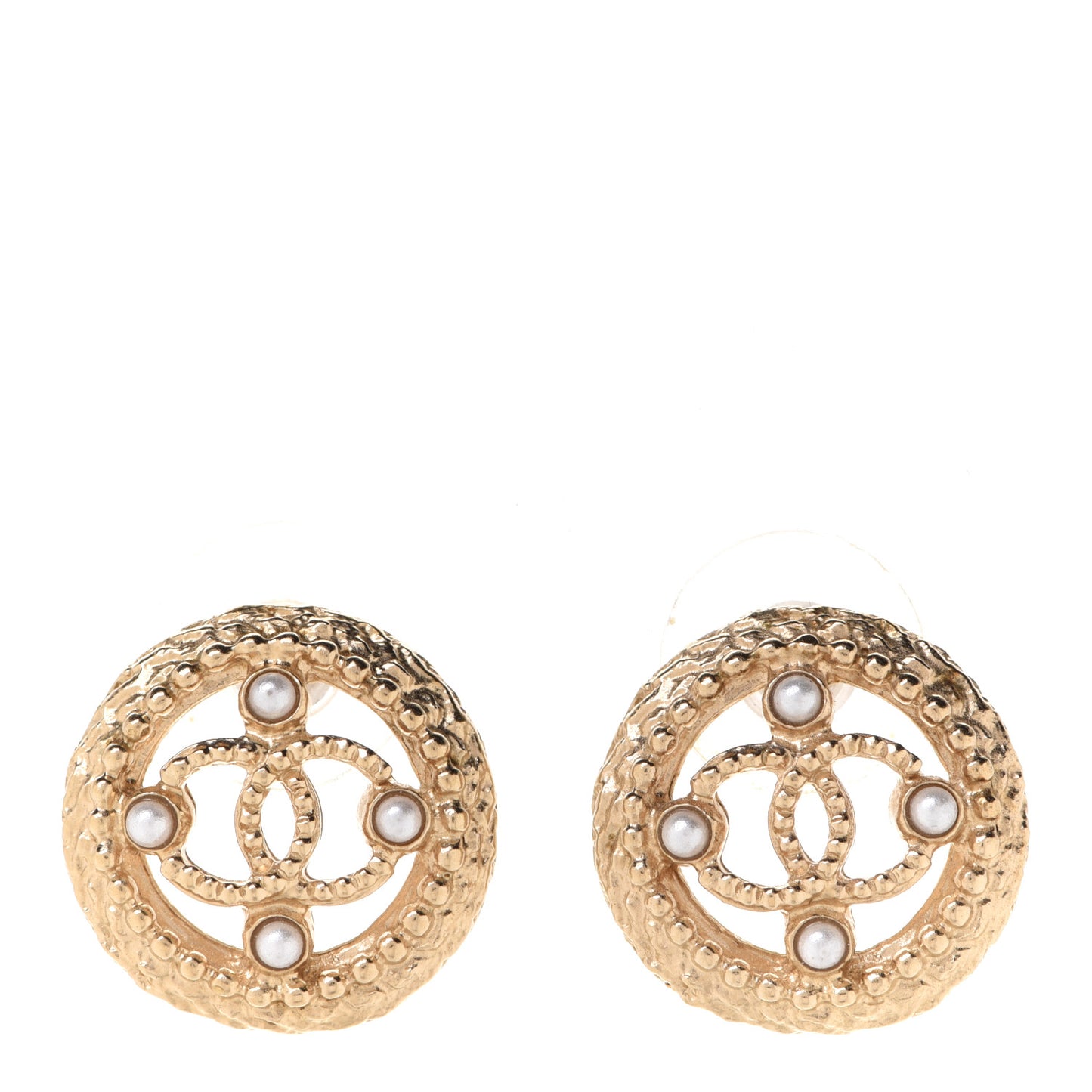 Pearl CC Round Rope Earrings Gold
