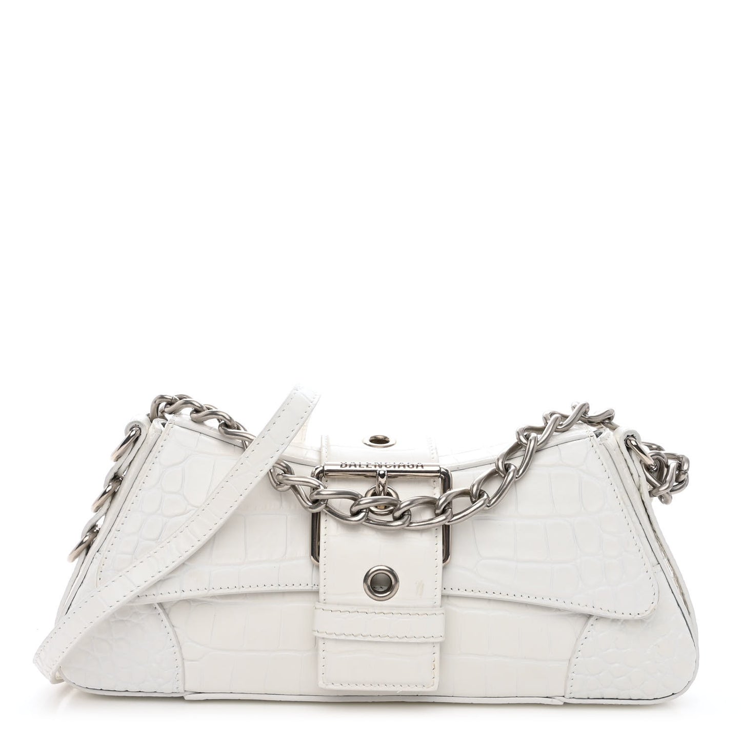 Calfskin Crocodile Embossed Small Lindsay Shoulder Bag Optic White