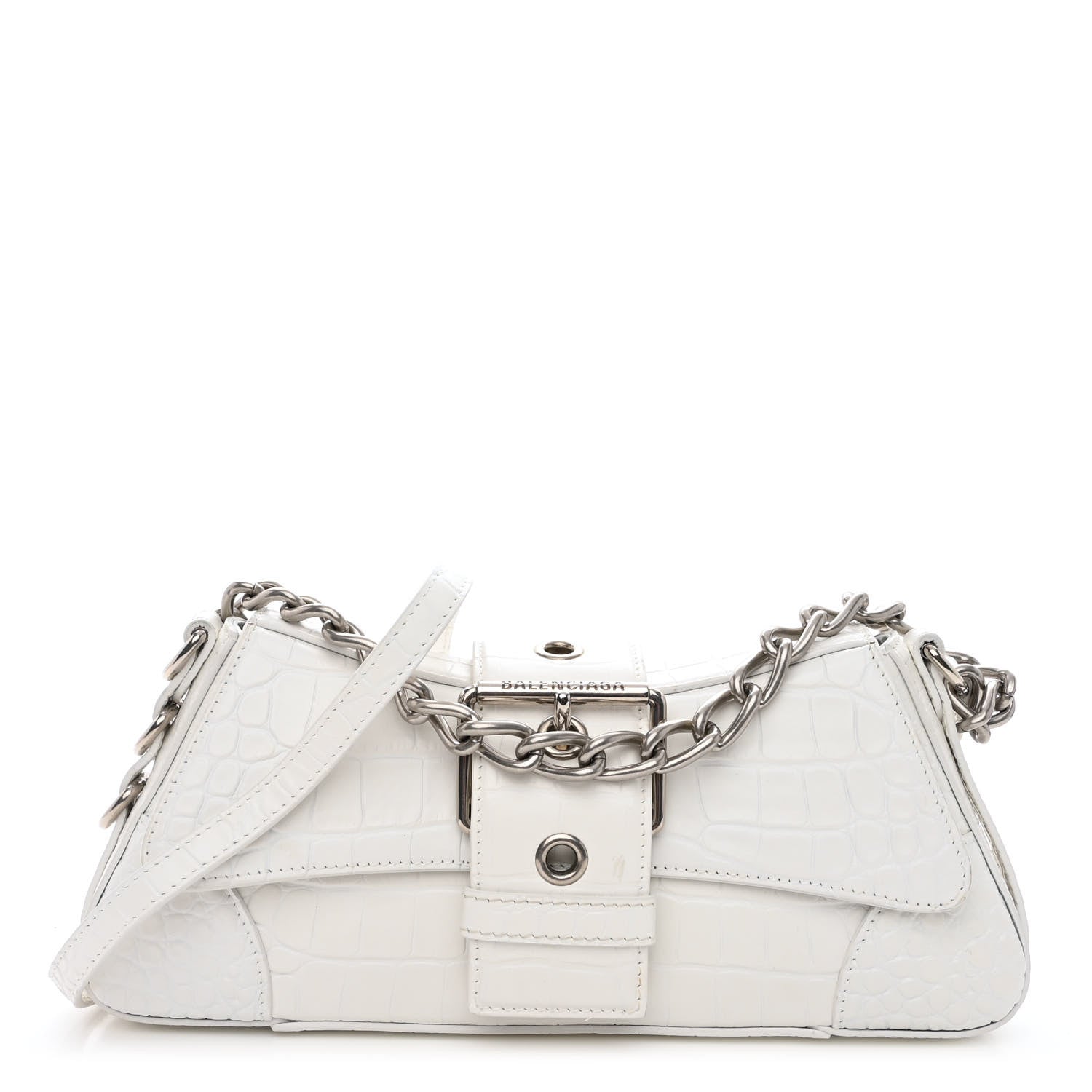 Balenciaga Calfskin Crocodile Embossed Small Lindsay Shoulder Bag Optic White 1 of 9