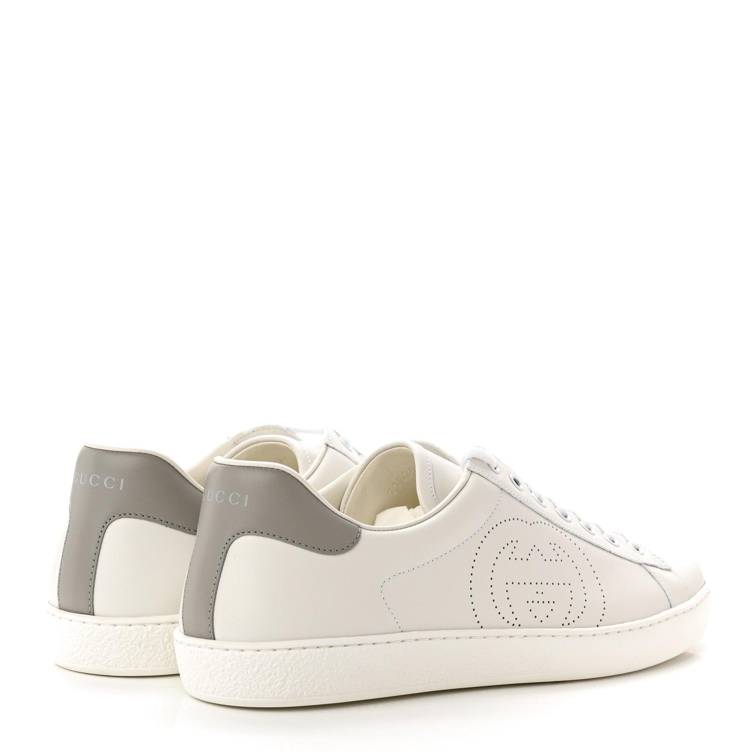 Gucci Calfskin Interlocking G Perforated Mens Ace Sneakers 11 White Grey Sky 4 of 9