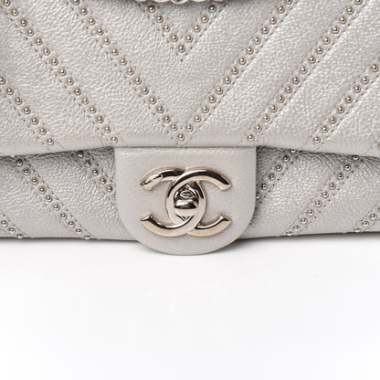 Chanel Calfskin Studded Chevron Quilted Small Stud Wars Flap Silver 9 of 9