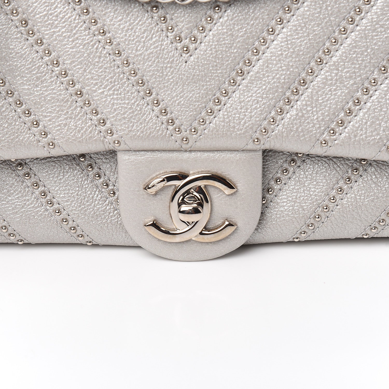 Chanel Calfskin Studded Chevron Quilted Small Stud Wars Flap Silver 9 of 9