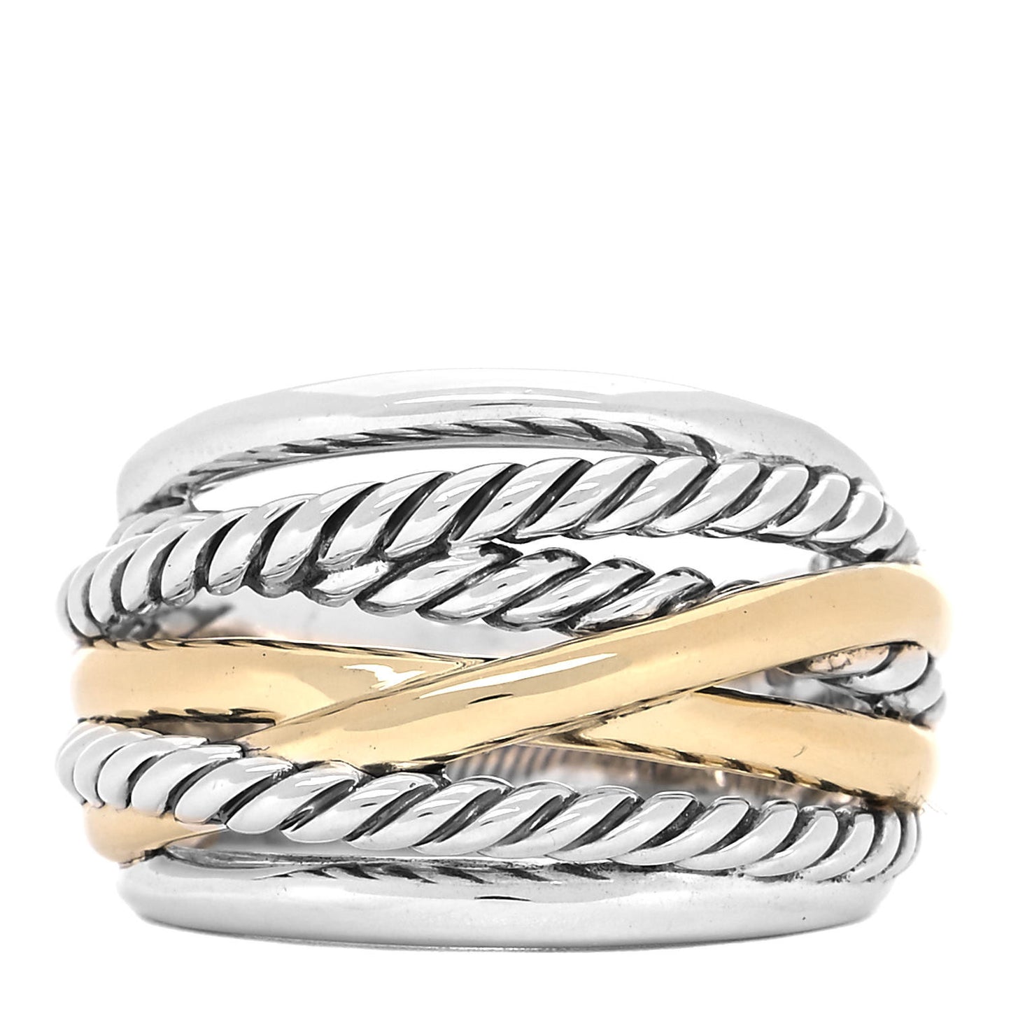Sterling Silver 14K Yellow Gold Wide Crossover Ring 60 9