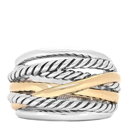 David Yurman Sterling Silver 14K Yellow Gold Wide Crossover Ring 60 9 1 of 4