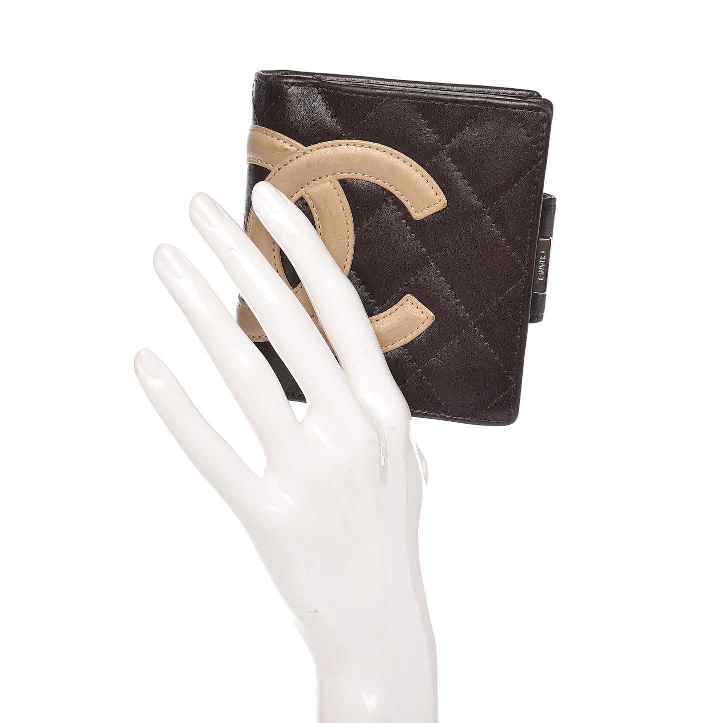 Calfskin Quilted Cambon Bi-fold Wallet Brown