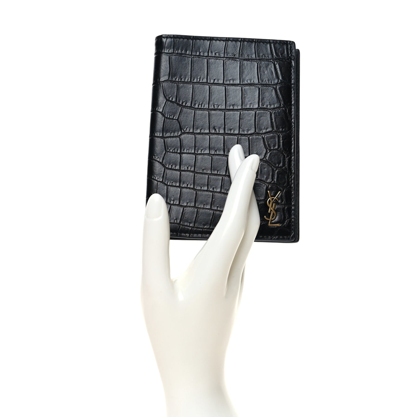 Crocodile Embossed Tiny Cassandre Passport Holder Black
