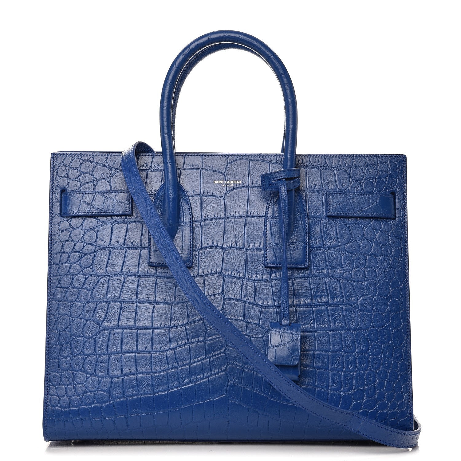 Saint Laurent Calfskin Crocodile Embossed Small Sac De Jour Royal Blue 1 of 14