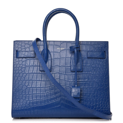 Saint Laurent Calfskin Crocodile Embossed Small Sac De Jour Royal Blue 1 of 14