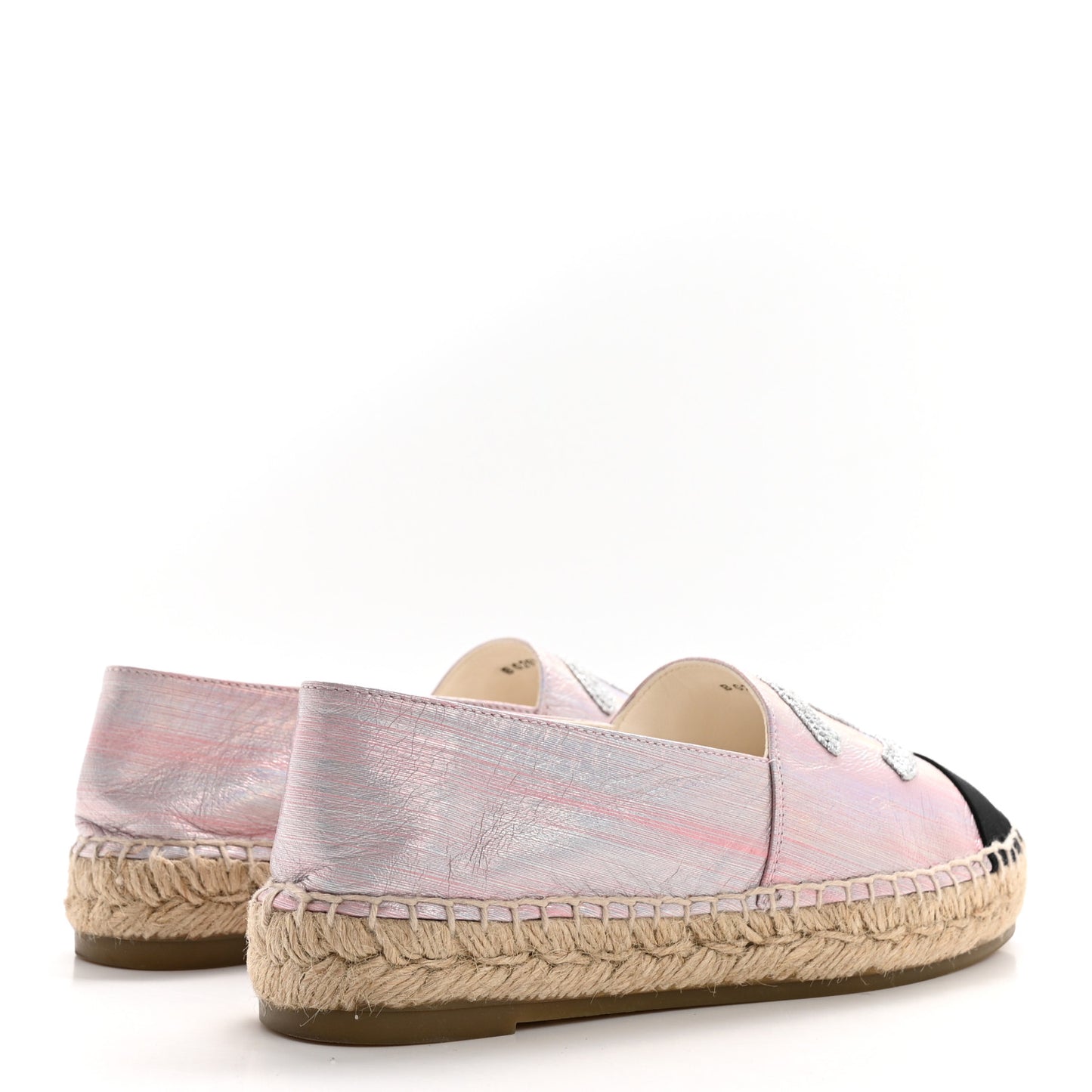Laminated Lambskin Grosgrain Embroidered CC Espadrilles 37 Pink Silver Black