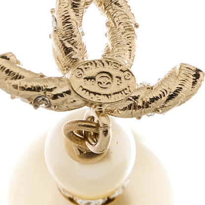 Chanel Crystal Pearl CC Drop Earrings Gold Pearly White 3 of 5