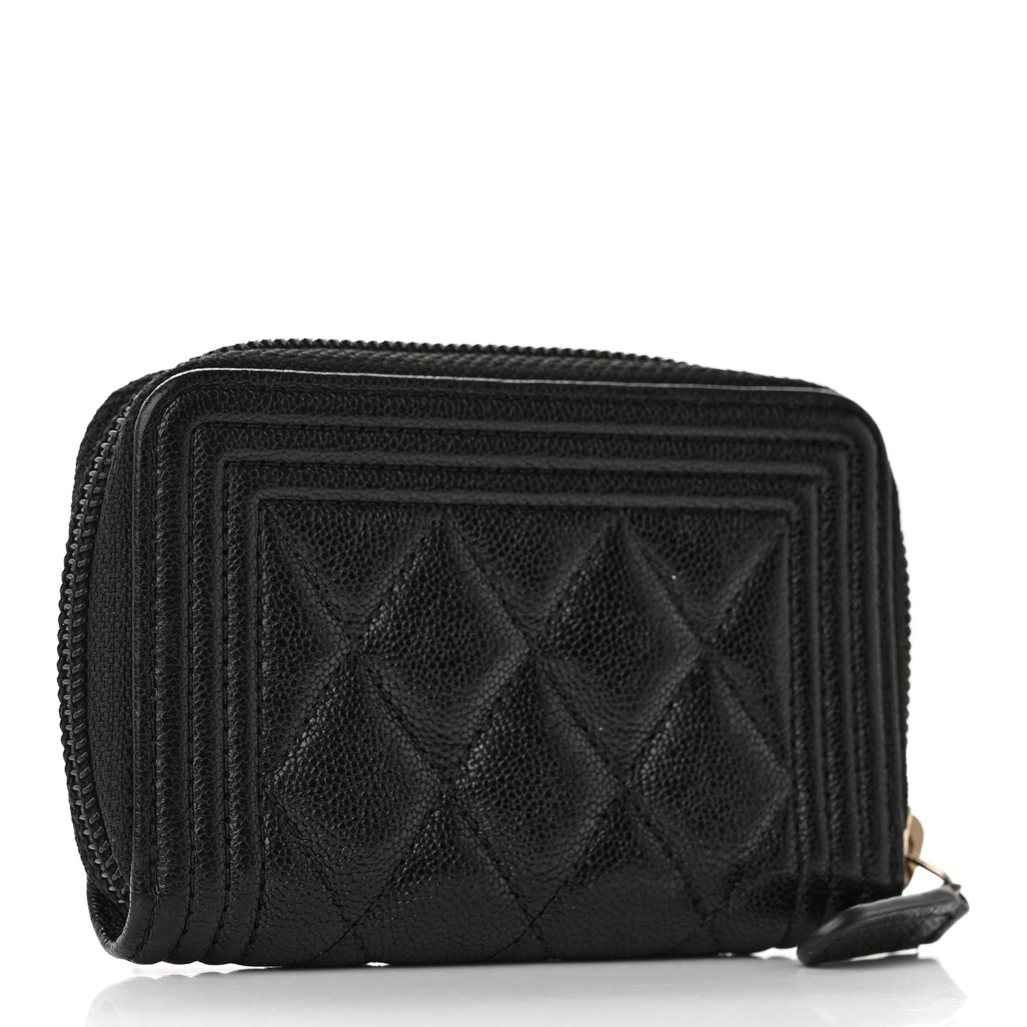 Caviar Quilted Boy Zip Around Coin Purse Wallet Black