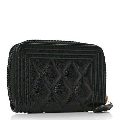 Chanel Caviar Quilted Boy Zip Around Coin Purse Wallet Black 3 of 9