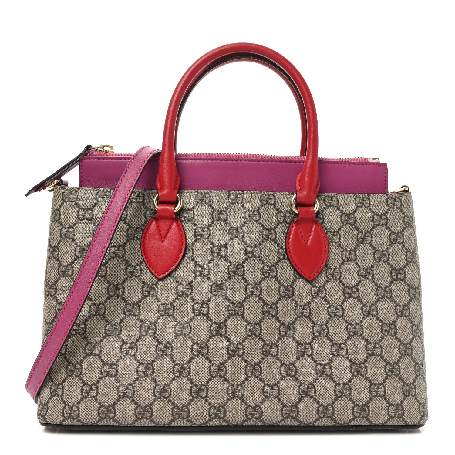 Gucci GG Supreme Monogram Moon Calfskin Small Zip Top Tote Beige Ebony Hibiscus Red New Rosette 1 of 10