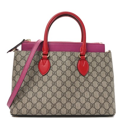 Gucci GG Supreme Monogram Moon Calfskin Small Zip Top Tote Beige Ebony Hibiscus Red New Rosette 1 of 10
