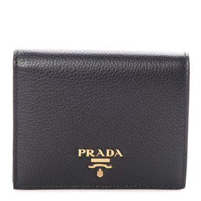 Prada Vitello Daino Small Bi-Fold Wallet Black Fuoco 1 of 8