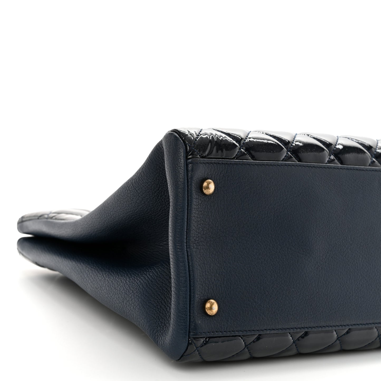 Patent Goatskin Quilted CC Tote Blue