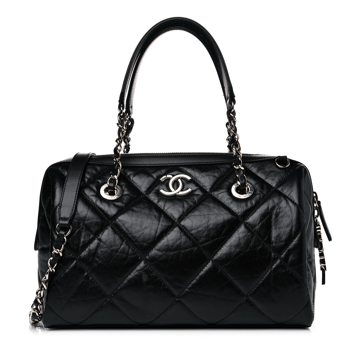 Calfskin Quilted Small CC Bowling Bag Black