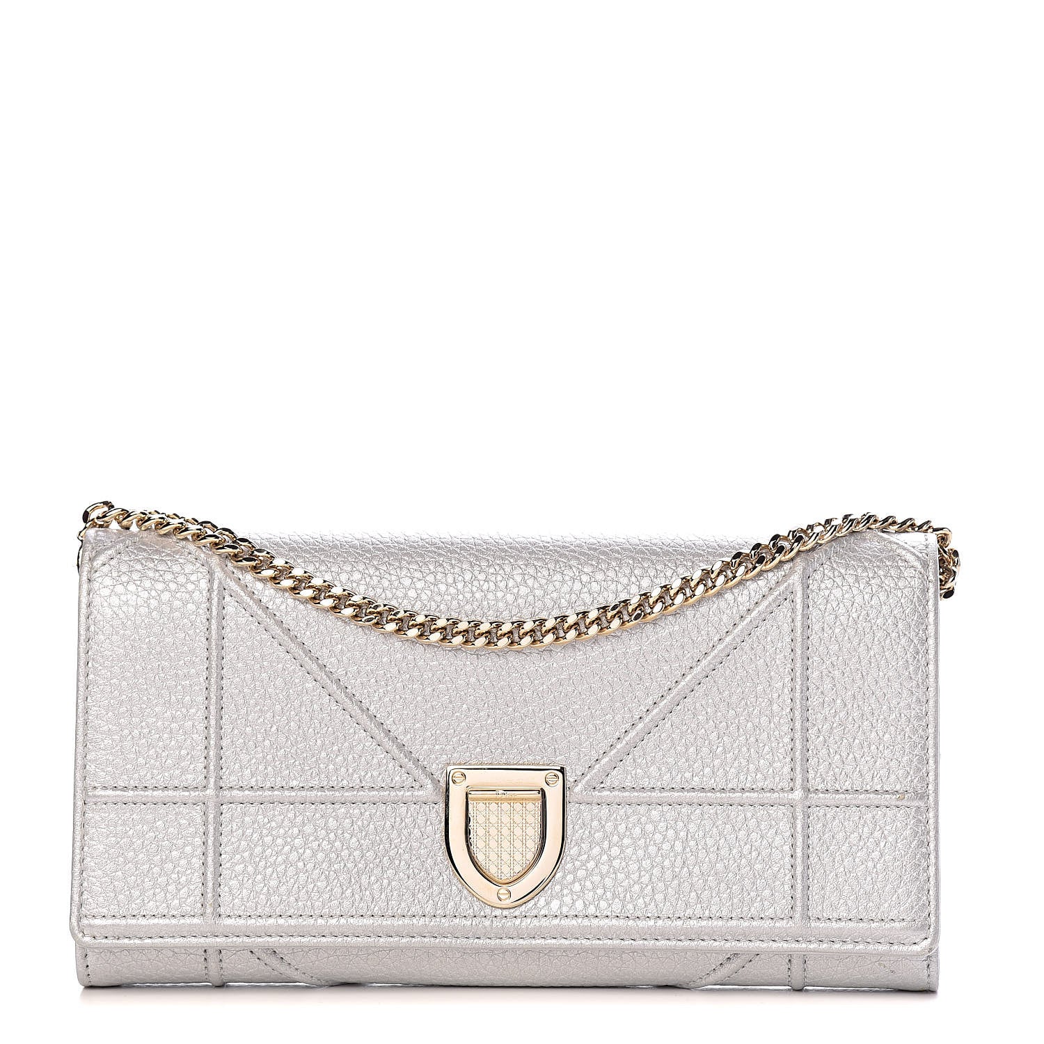 Christian Dior Metallic Grained Calfskin Diorama Croisiere Chain Wallet Silver 1 of 11