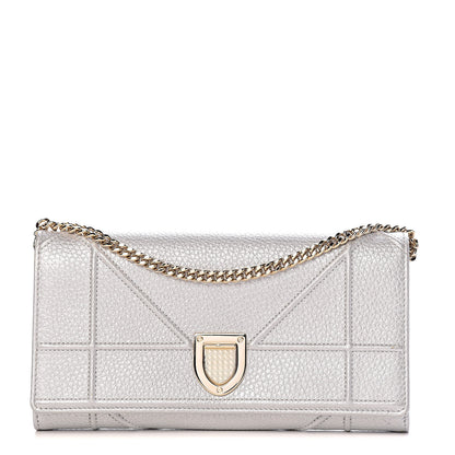 Christian Dior Metallic Grained Calfskin Diorama Croisiere Chain Wallet Silver 1 of 11