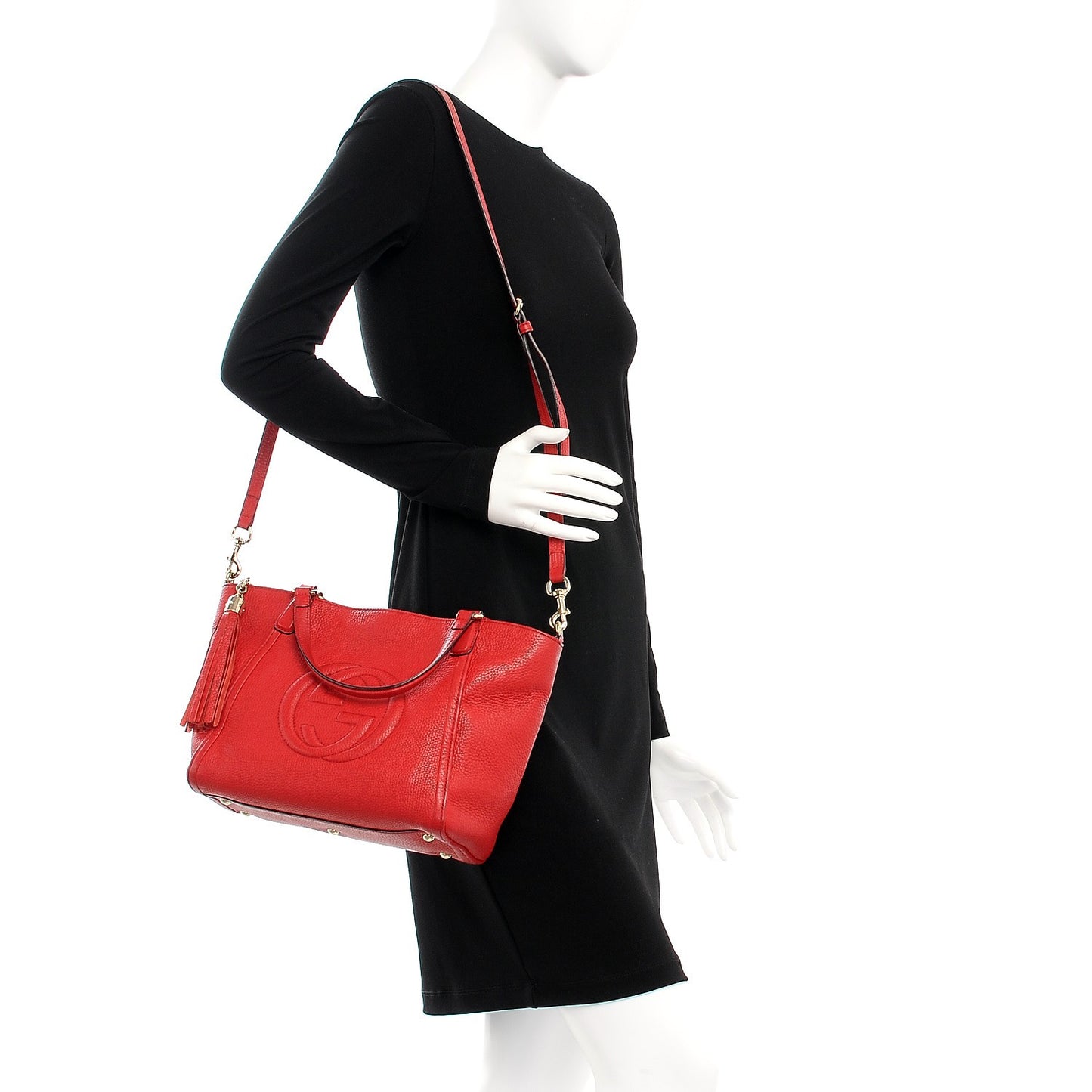 Pebbled Calfskin Small Soho Top Handle Bag Red