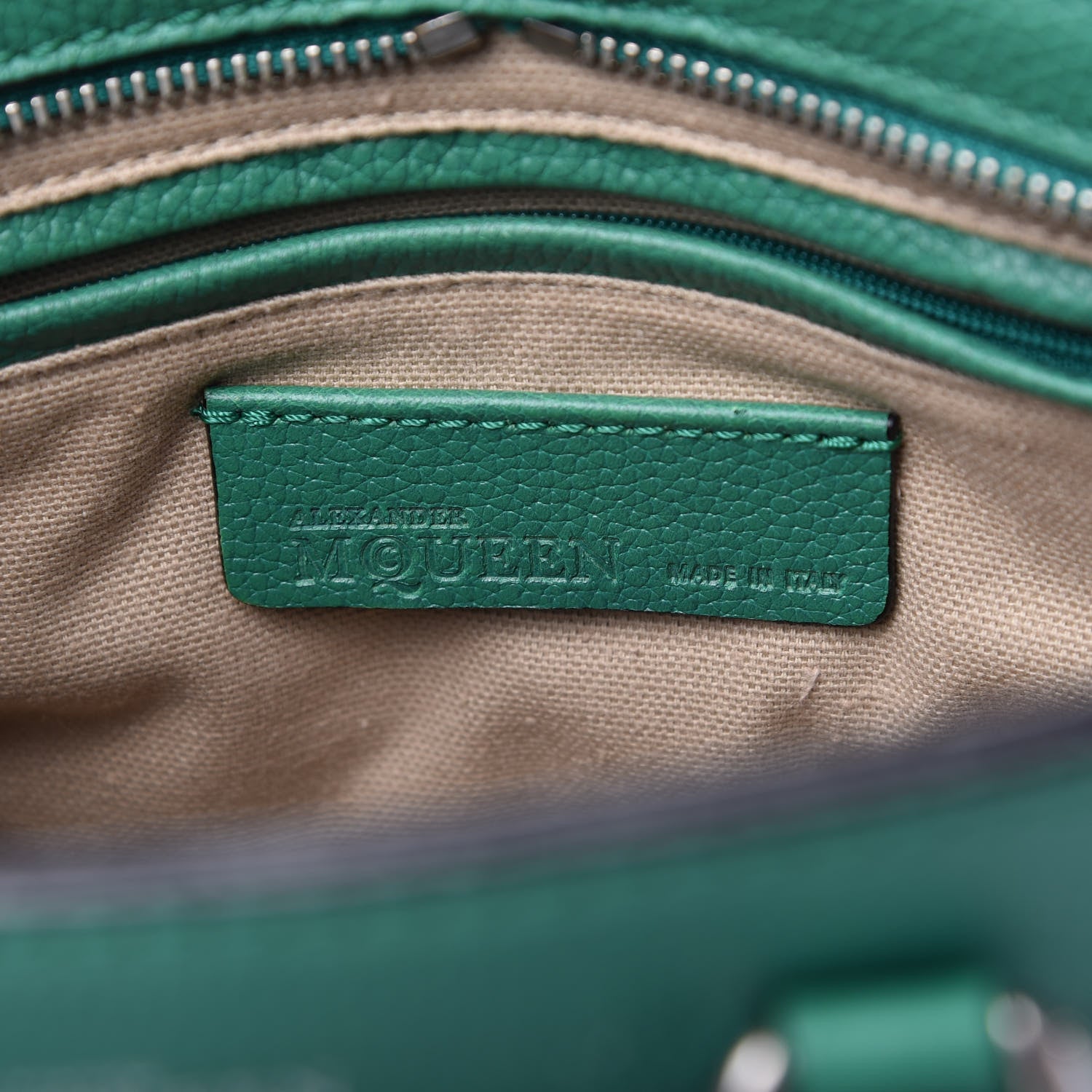 Alexander McQueen Pebbled Calfskin Small Skull Padlock Zip Around Tote Green 8 of 9
