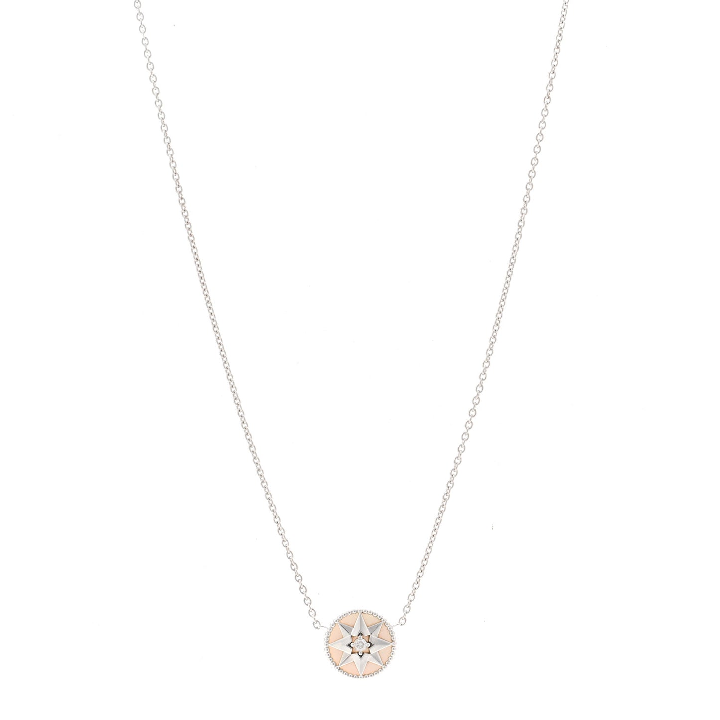 18K White Gold Diamond Mother of Pearl Rose Des Vents Necklace